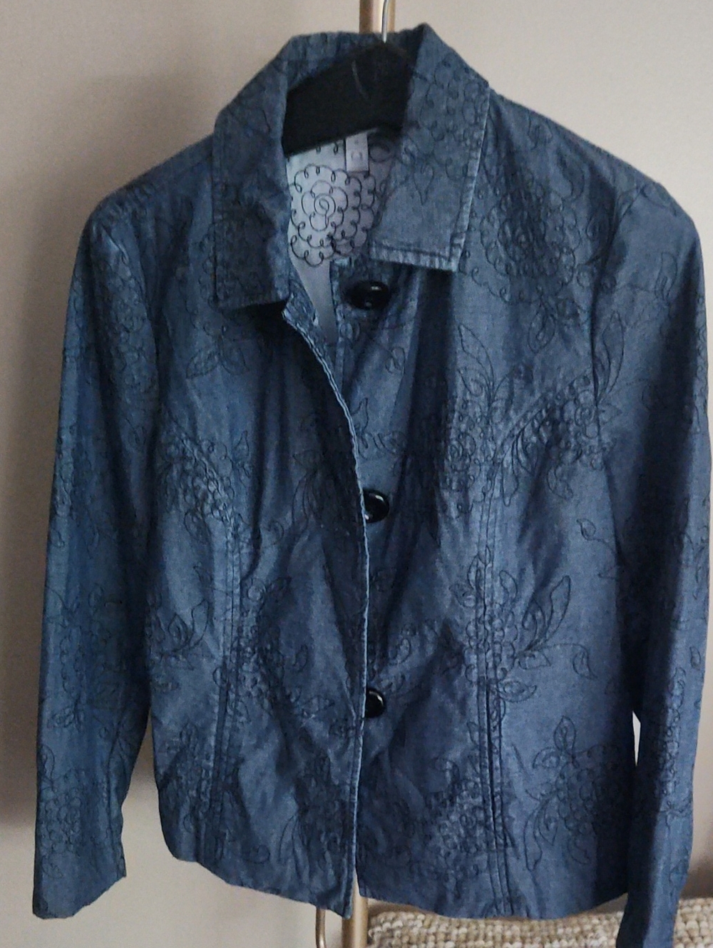 Charter Club Blue Denim Embroidered Button-Front Jean Jacket